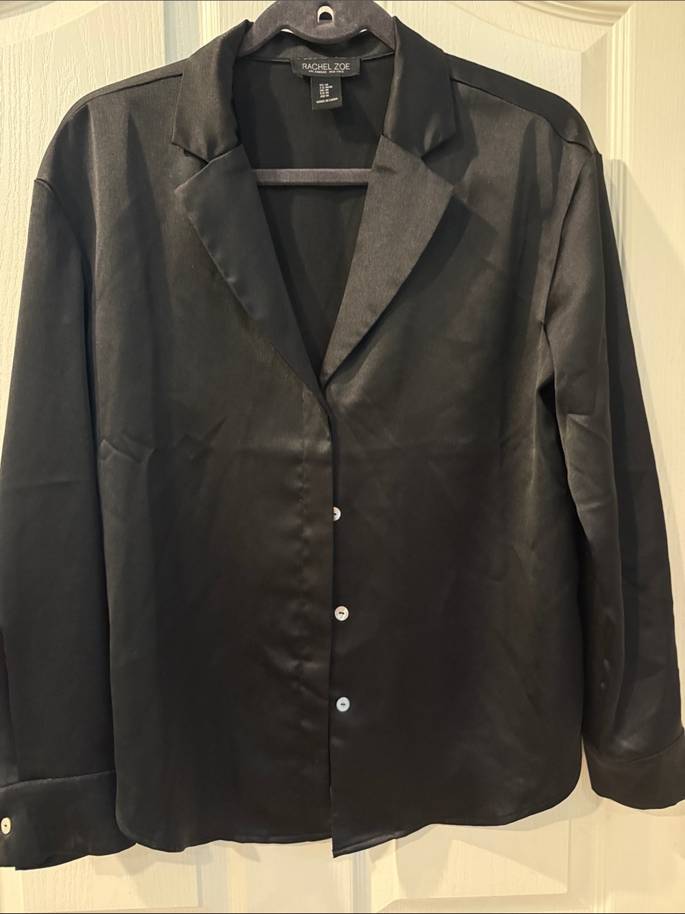 Rachel Zoe Black Satin Button-Front Blazer